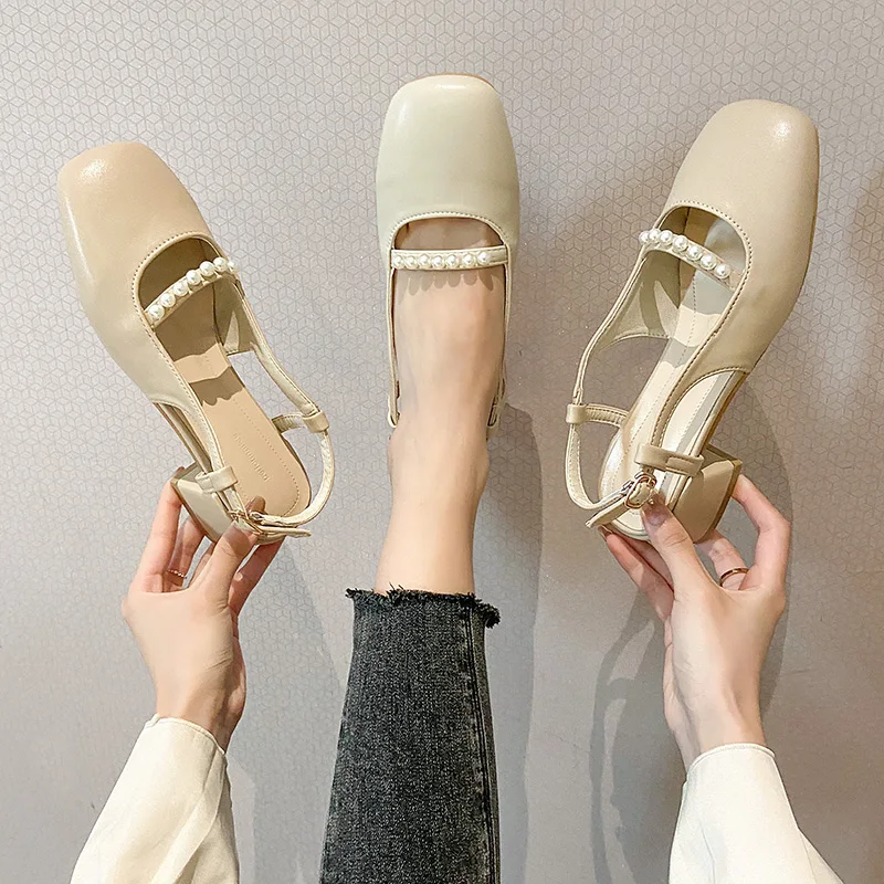 

Retro Square Toe Temperament Mary Jane Women's Shoes Spring And Summer New All-Match Baotou Mid-Heel Sandals