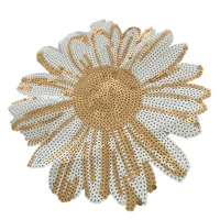 wuyucong gold and white sequined sunflower patches iron on sun flower embroidery appliques for clothes 1 piece