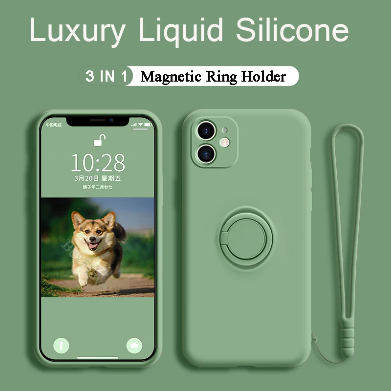 Жидкий силиконовый чехол для IPhone 11 12 Pro XS Max с магнитным держателем Mini XR X 6 7 8 Plus SE 2020