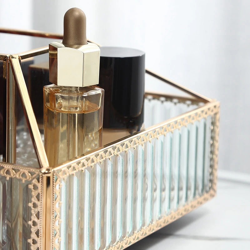 

Luxury Glass Makeup Box Rotating Cosmetic Storage Box Jewelry Brush Pencil Lipstick Holder Make Up Tool Case Organizer