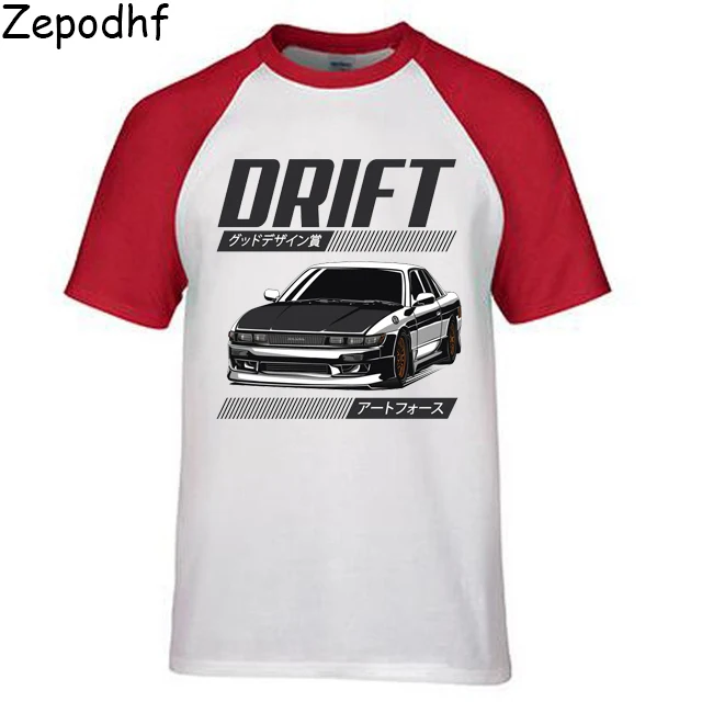 Мужская футболка с коротким рукавом и круглым вырезом принтом Nissan Skyline Silvia S13 Drift