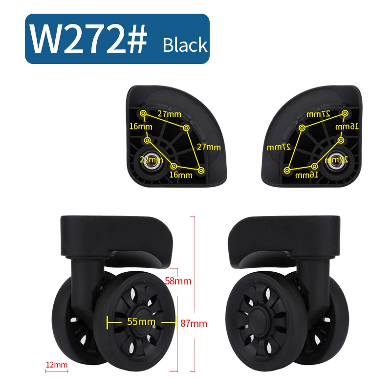 W272(2 Wheels)Black Чемодан Замена колеса ремонт фитинг чемодан тяга коробка оборудование Замена аксессуары 360 Универсальные ролики - Цвет: W272(2 Wheels)Black