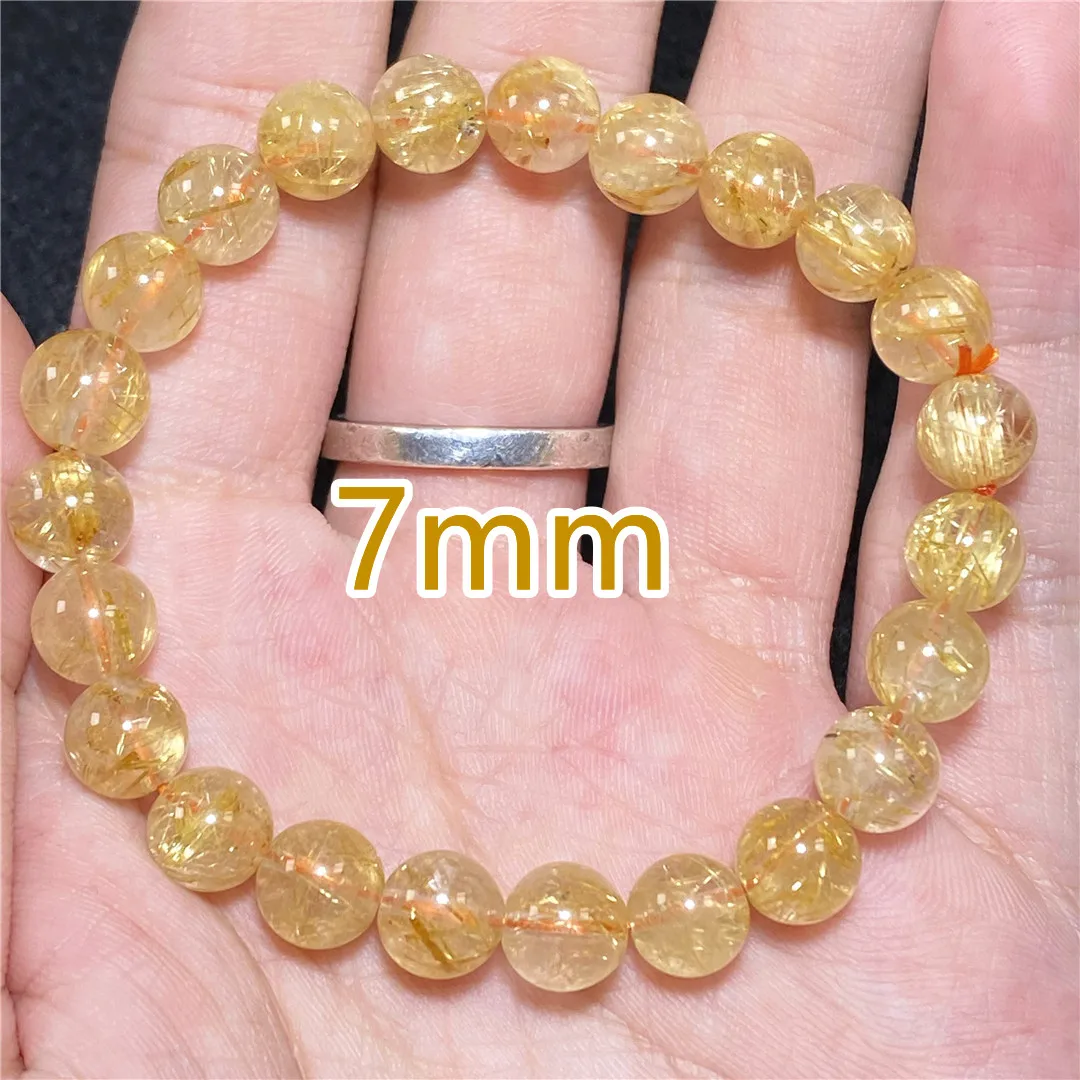 

7mm Top Natural Gold Rutilated Quartz Bracelet For Woman Lady Man Wealth Luck Gift Crystal Beads Gemstone Jewelry Strands AAAAA