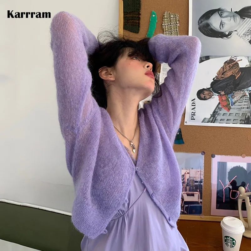 Корейский кашемировый мохеровый кардиган карамельных цветов Karrram женские