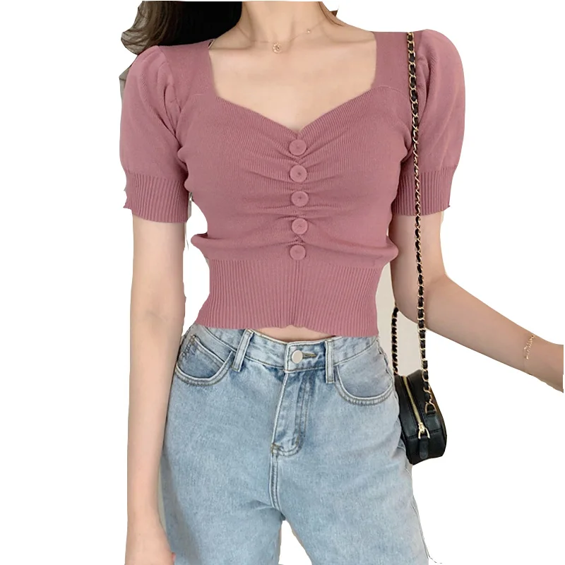 

Internet Celebrity Sleeved Red T-shirt Women's 2020 New Loose Purple Ice Silk Pullover Knitting Short Outer Wear Top