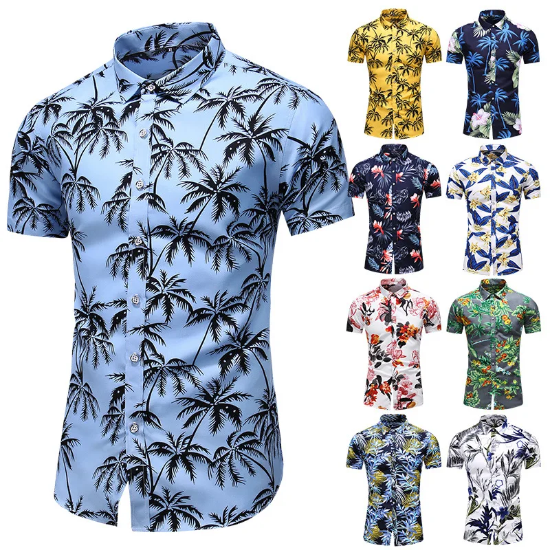 

Free Shipping Men's Hawaiian Shirts Floral Print Beach Vacation Casual Mens Fashion Short-sleeved Slim fit Shirt Plus Size 7XL