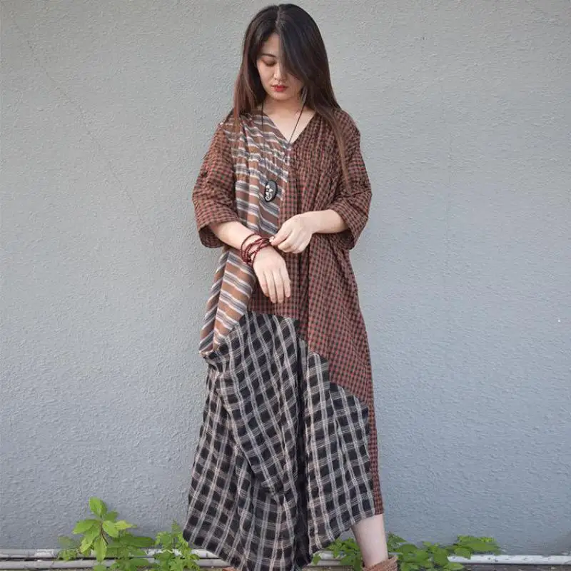 Женское винтажное платье Johnature из хлопка и льна с рукавом три четверти Свободные