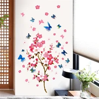 plum blossom decals flowers home decor with 3d butterflies wall stickers for living room bedroom decoration girls art wall mural
