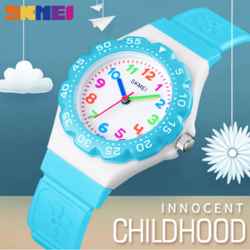 Детские Кварцевые часы SKMEI милые модные с ремешком из ПУ кожи Водонепроницаемые