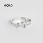 MIQIAO 925 пробы кольцо с двойным крестом регулируемое серебряное кольцо для женщин бриллиантовый Циркон на пальцах женский амулет минимализм подарок