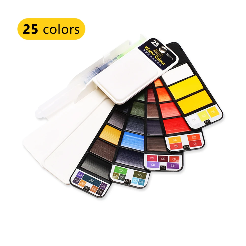 25 colors Складной карманный Дрон акварельные краски в наборе с Кисть палитра 18/25/33/42 Цвет Профессиональный для поле эскиз комплект наружная живопись - Цвет: 25 colors