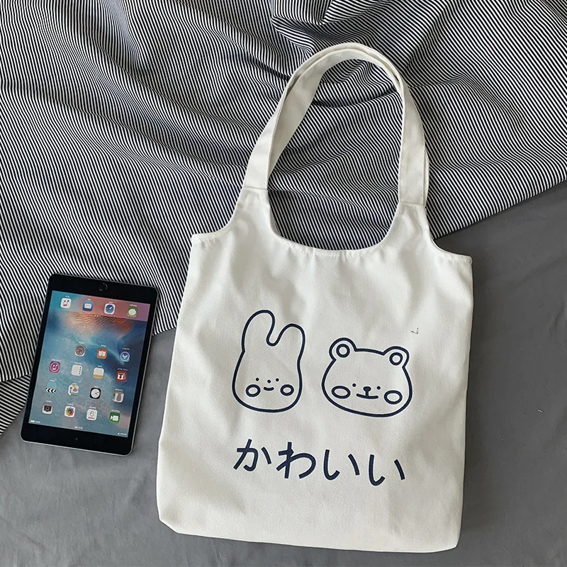 

New Tote Shopping Bag for Women 2021 Japanese Cartoon Canvas Shoulder Bags with Hasp Cotton Cloth Eco Shopper Bag Lady Handbags