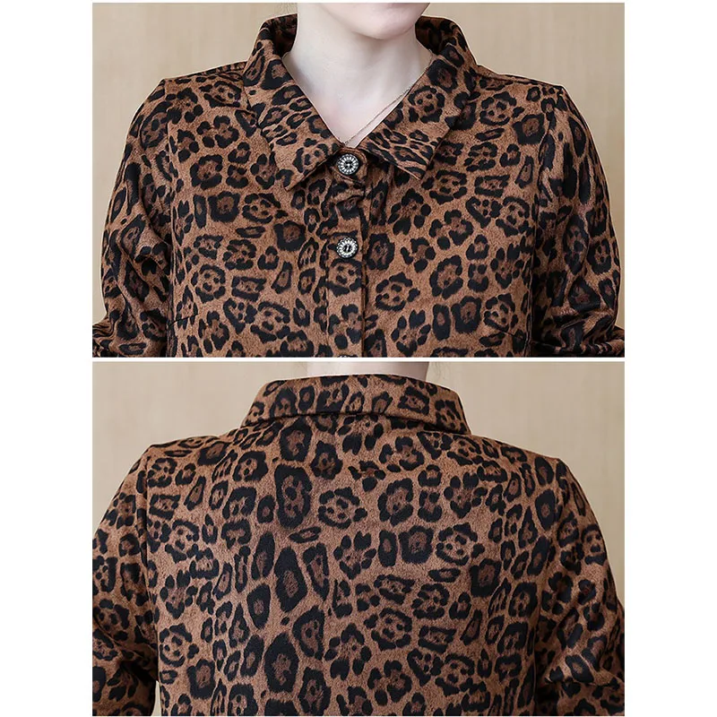 

Women Jackets Women Fashion Leopard Printed Sexy Windbreaker Coat Female Jackets Loose Long Cardigan Coats Plus Size 5XL Y310