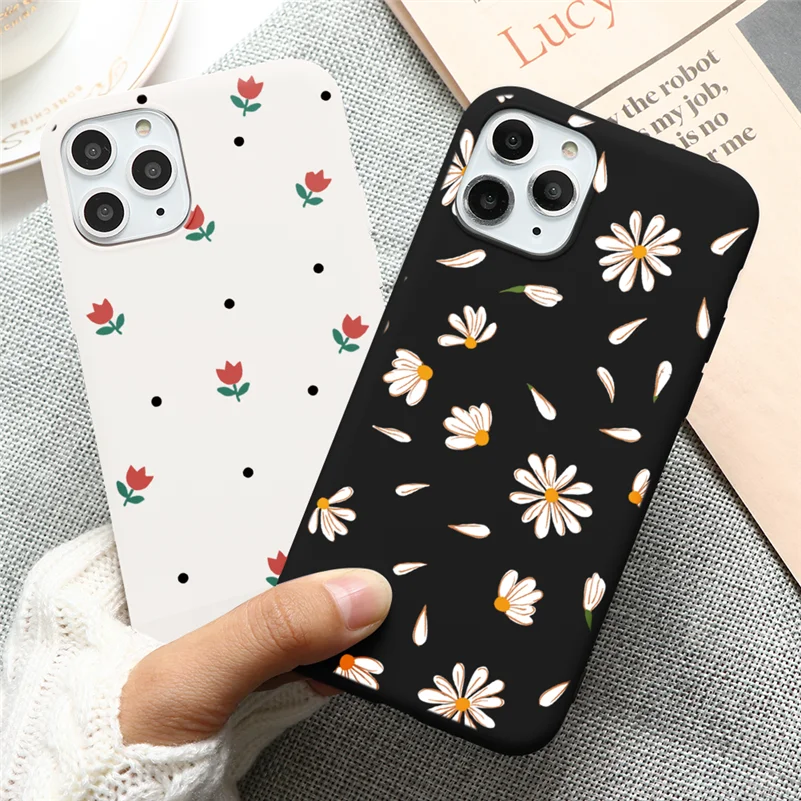 Черные Белые Матовые чехлы для телефонов из ТПУ с цветами iphone X XS Max XR 10 6 6S 7 8 Plus 5 5S SE