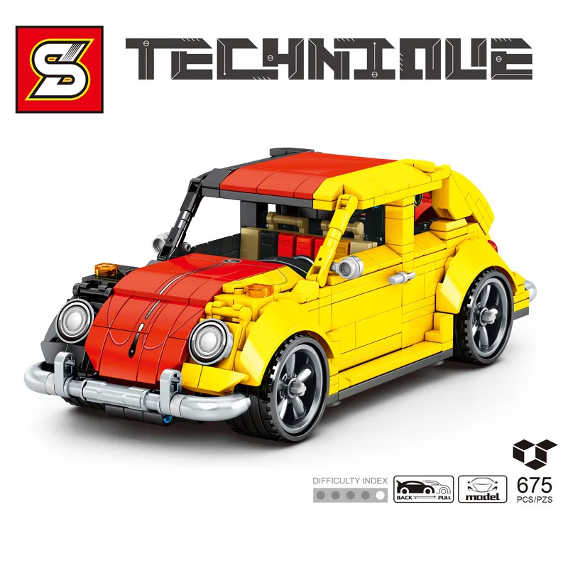 

Высокотехнологичная серия Lepinblocks желтая тяга назад гоночный классический автомобиль Обучающие игрушки строительные блоки кирпичи на день ...