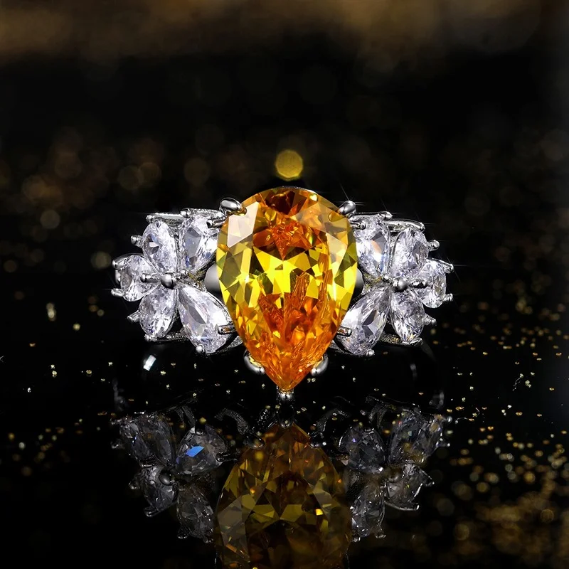 

Bright Gorgeous Pear Shape Yellow Cubic Zirconia Women Rings Bridal Wedding Party Ring High Quality Fashion Jewelry