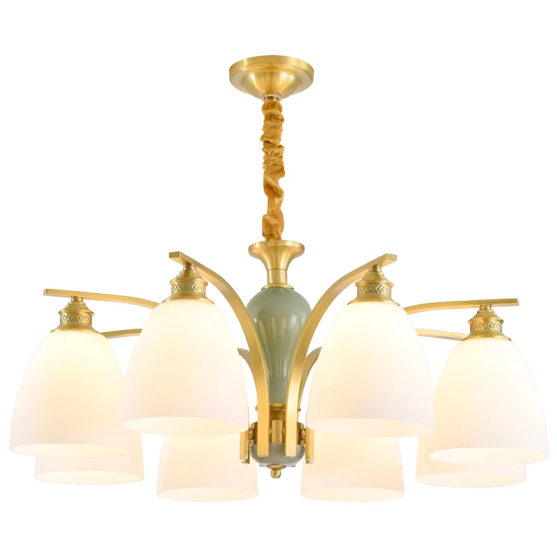 

Nordic living room all copper luxury chandelier personality bedroom lamp restaurant glass ball LEDcopper chandelier ceramic lamp