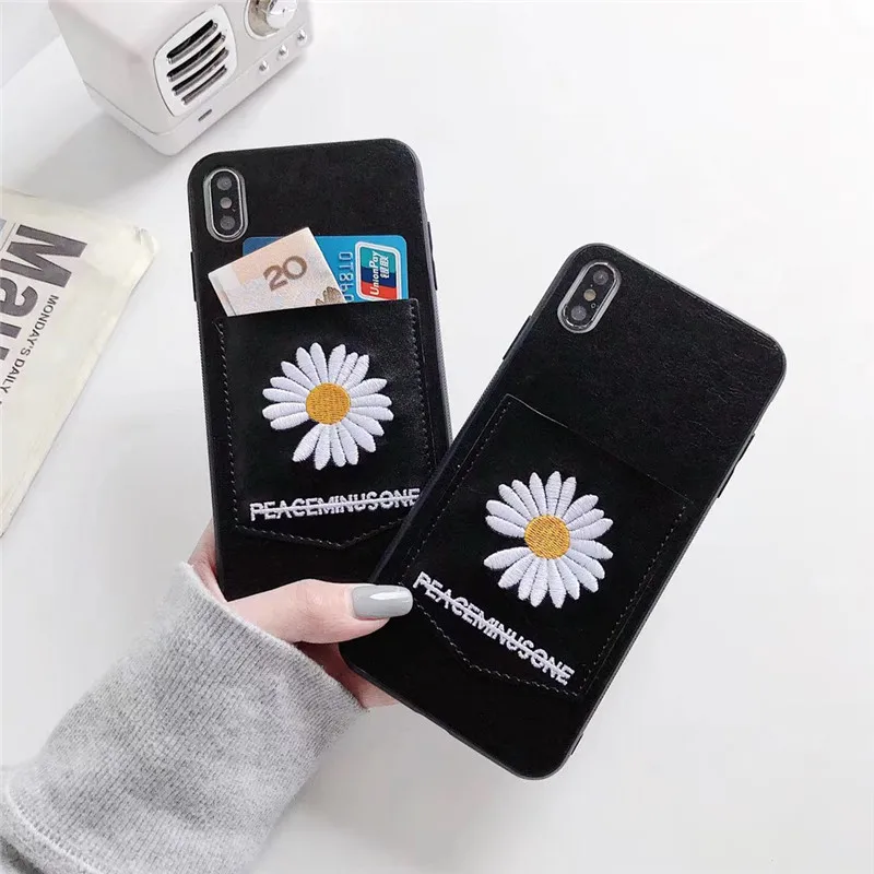 Корейский бренд GD daisy кожаный вышитый кошелек для карт силиконовый чехол