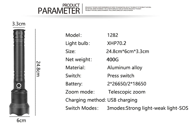 FX-DZ901282 самый мощный тактический светодиодный светильник фонарь 8000лм CREE XLamp XHP70.2 светильник 26650 18650 фонарь на батарейках