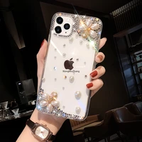 flower phone case for huawei mate 40 pro lite mate 30 mate 20 lite pro mate 10 9 lite 8 handmade rhinestone bling clear cover