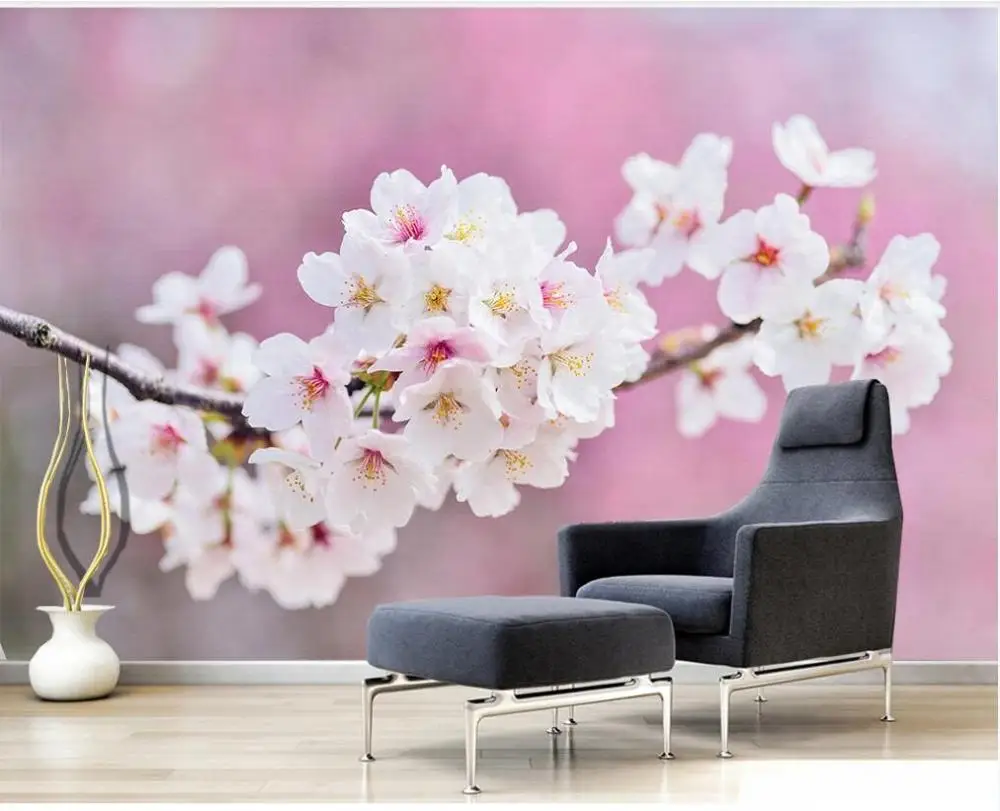 XUE SU Customized large mural wallpaper wall covering HD beautiful hand-painted pink peach blossom simple TV background | Обустройство
