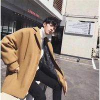 students loose thick cotton coat mid long windbreaker trench autumn winter woolen coat mens jacket suit collar button youth