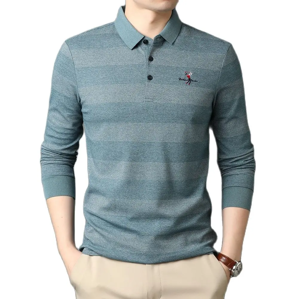 

New men's high-end fashion striped embroidery casual plus velvet lapel long-sleeved Polo shirt men's shirt men