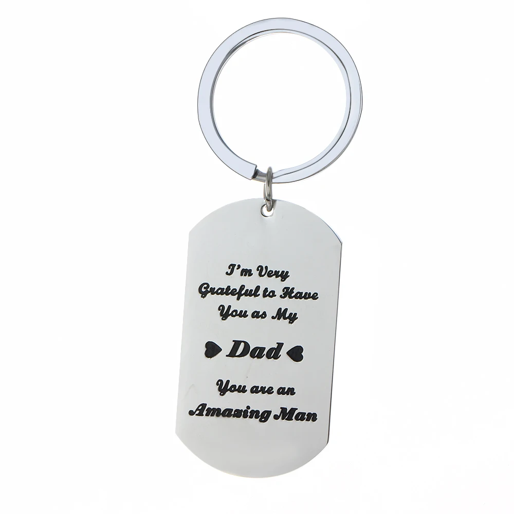 

12PC I'm Very Grateful To Have You As My Dad Keyrings Dog Tag Stainless Steel Charm Pendant Keychains Men Friend Lovers Gift Hot