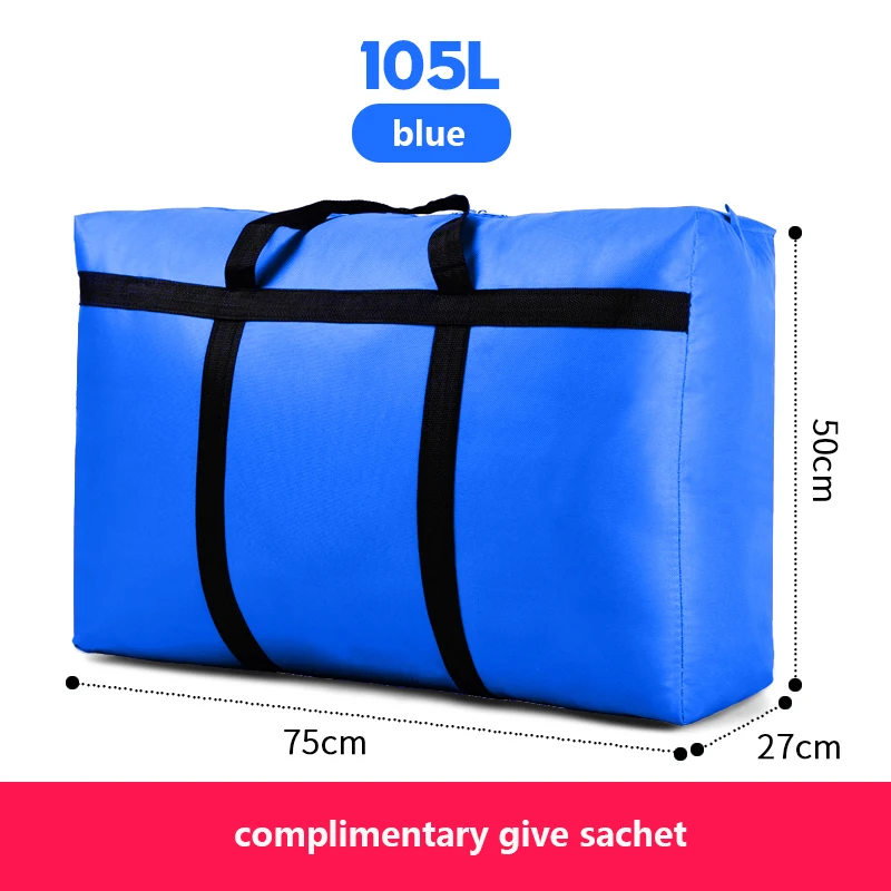 Blue 105L Дорожная сумка, холщовая, переносная, для женщин, для выезда за границу, сумка для багажа, большая вместительность, 40L-180L, большая, переносная, для дома, сумка для хранения, очень большая - Цвет: Blue 105L
