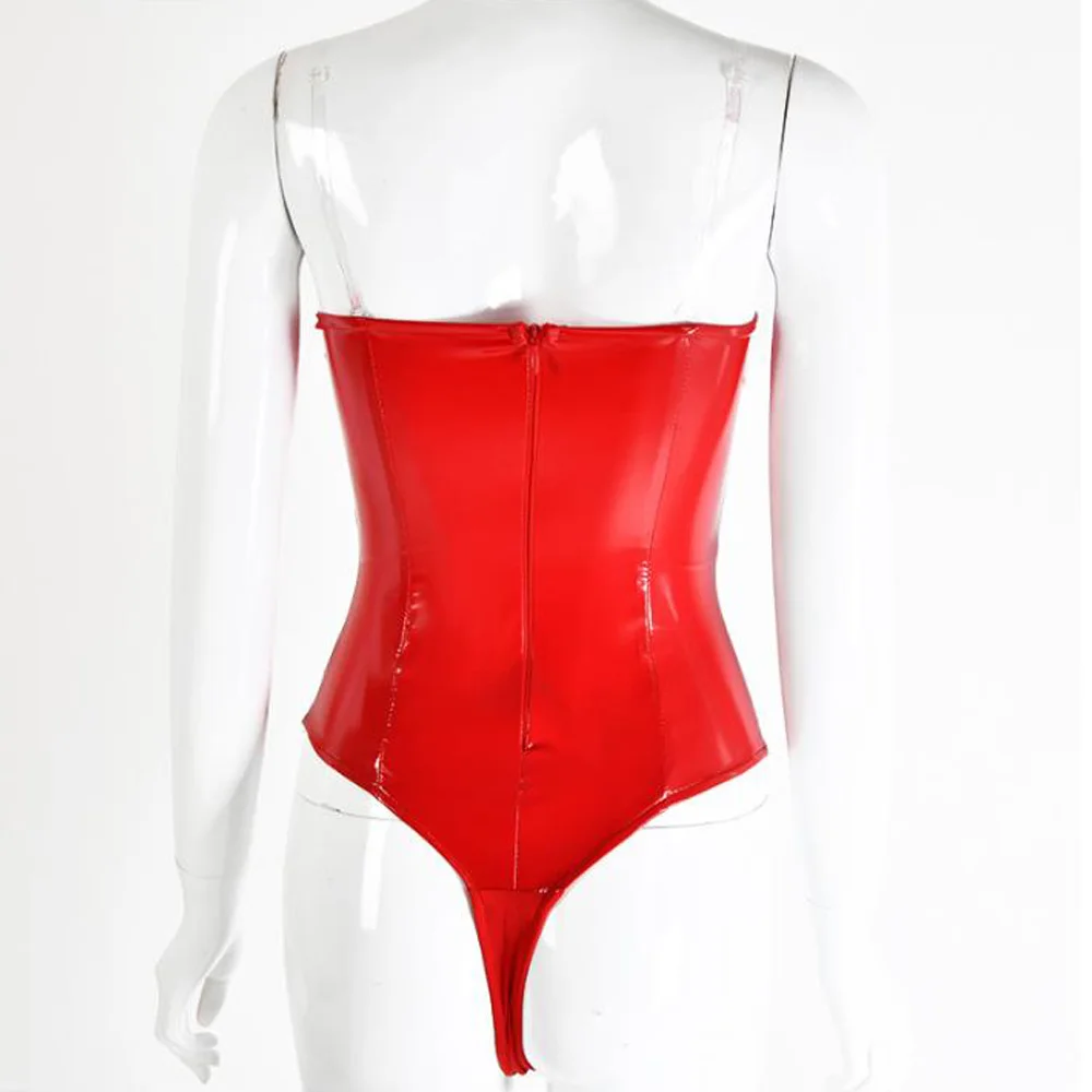 

Womens Black Catsuit Sexy Wetlook PU Leather Jumpsuit Body Zipper Faux Leather Bodysuit Open Crotch Club Rompers Nightwear