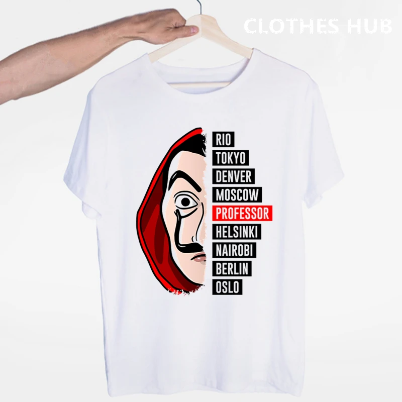 

Футболка La Casa De Papel, Мужская футболка с забавным дизайном, футболки для грабителей, ТВ, Мужская футболка с коротким рукавом и бумажным домом