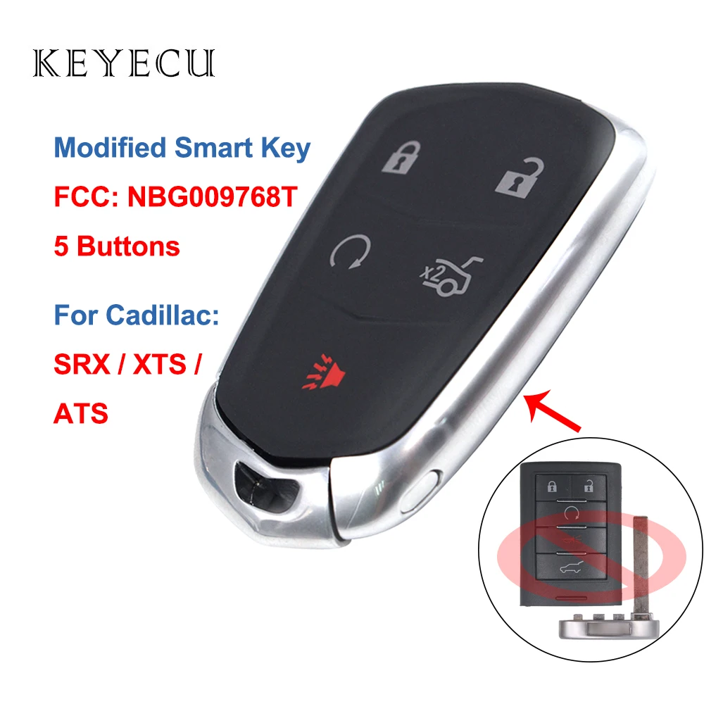 Keyecu 5 Buttons Upgraded Smart Proximity Remote Car Key Fob for Cadillac SRX 2010 2011 2012 2013 2014 2015 ATS XTS - NBG009768T |