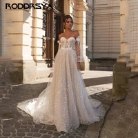 roddrsy lace appliques puff sleeve wedding dress 2021 dot tulle bridal gown for women sweep train a line summer bohemian