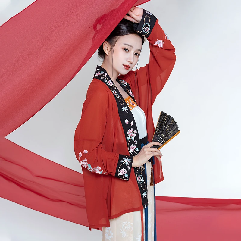 売却 宋が完全な仕事韓服の女性の夏の摩耗赤刺繍ショート歌beizi歌スパイラルスカート