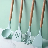nordic wooden handle silicone kitchen non stick cooking spatula household kitchen high temperature resistant kitchen tool set