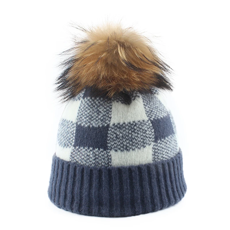 Casual Women's Hats Wool Knitted Female Beanies Autumn Winter Real Fur Pom Hat Brand New Thick Girls Skullies | Аксессуары для