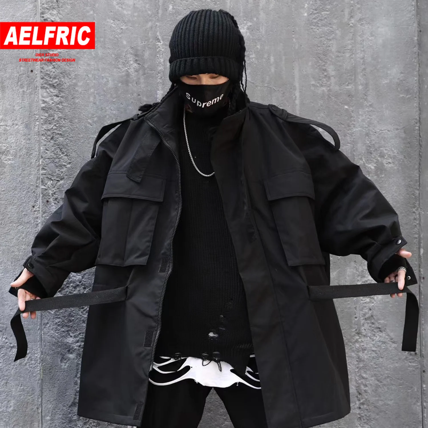 AELFRIC одноцветные теплые пальто с большими карманами и лентами мужские парки зима