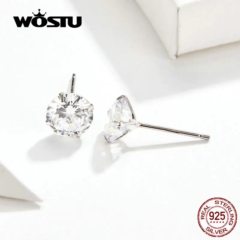 

WOSTU 100% Real 925 Sterling Silver Exquisite Zircon Stud Earrings For Women Black Purple Gold Red Small Earrings Jewelry CTE166