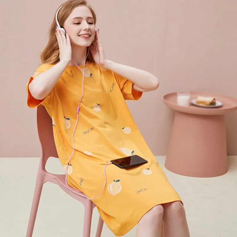 

Summer Korean Style Fashion Cute Sweet Girl Loose Fruit Print Short-Sleeved Home Pajamas Nightdress
