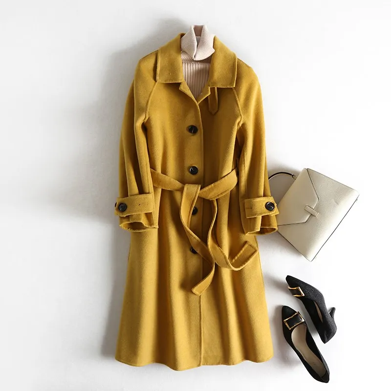 100% шерсть однобортное Модное Длинное Пальто одноцветное Женское шерстяное