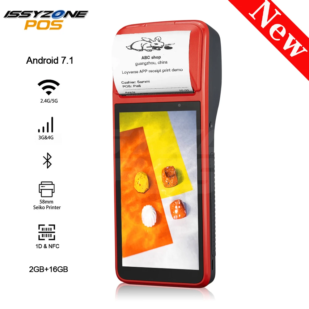 ISSYZONEPOS КПК Android 7,1 Bluetooth термопринтер 58 мм 4G WiFi мобильный заказ POS терминал NFC 1D сканер штрих-кода