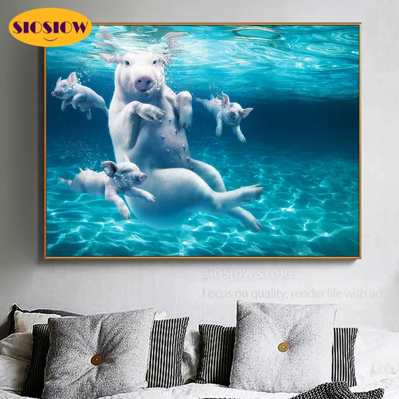 5d Diy Алмазная мозаика Вышивка крестом Поросёнок в море Стразы Круглый 3d живопись