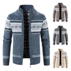 Кардиган мужской облегающий, свитер на молнии с воротником-стойкой, однотонная хлопковая плотная теплая куртка, Осень-зима