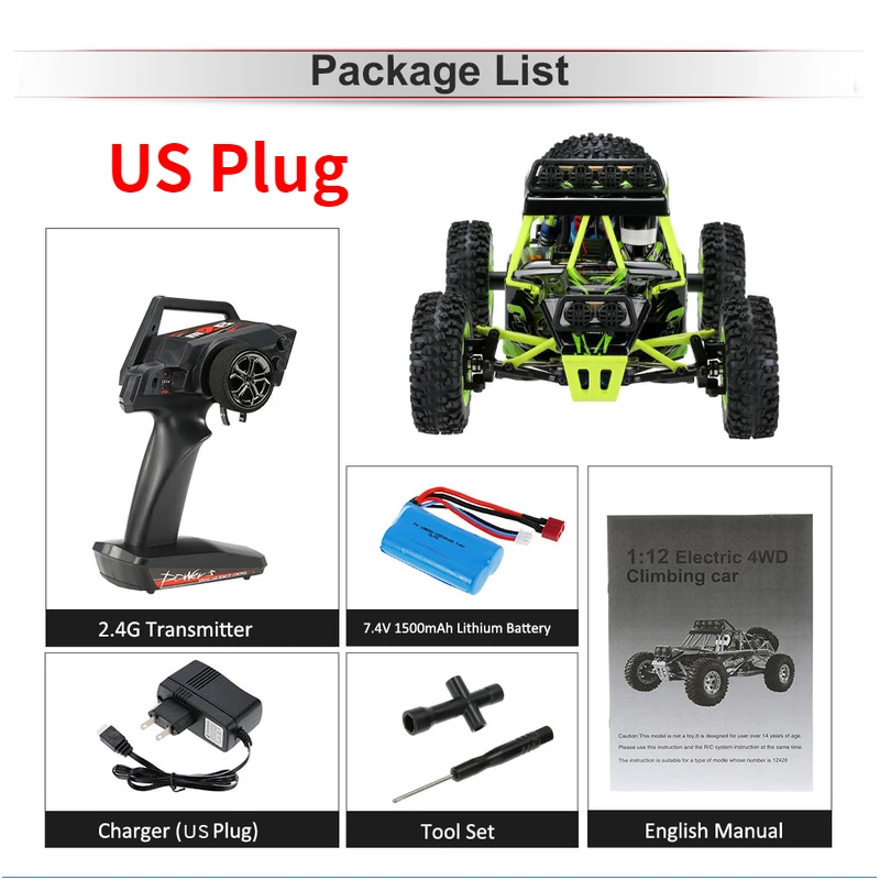 US Plug 2,4G 4WD Wltoys 12428 1/12 RC автомобиль 4wd электрический матовый гоночный гусеничный RTR высокая скорость RC внедорожник автомобиль Дистанционное управление автомобиль - Цвет: US Plug