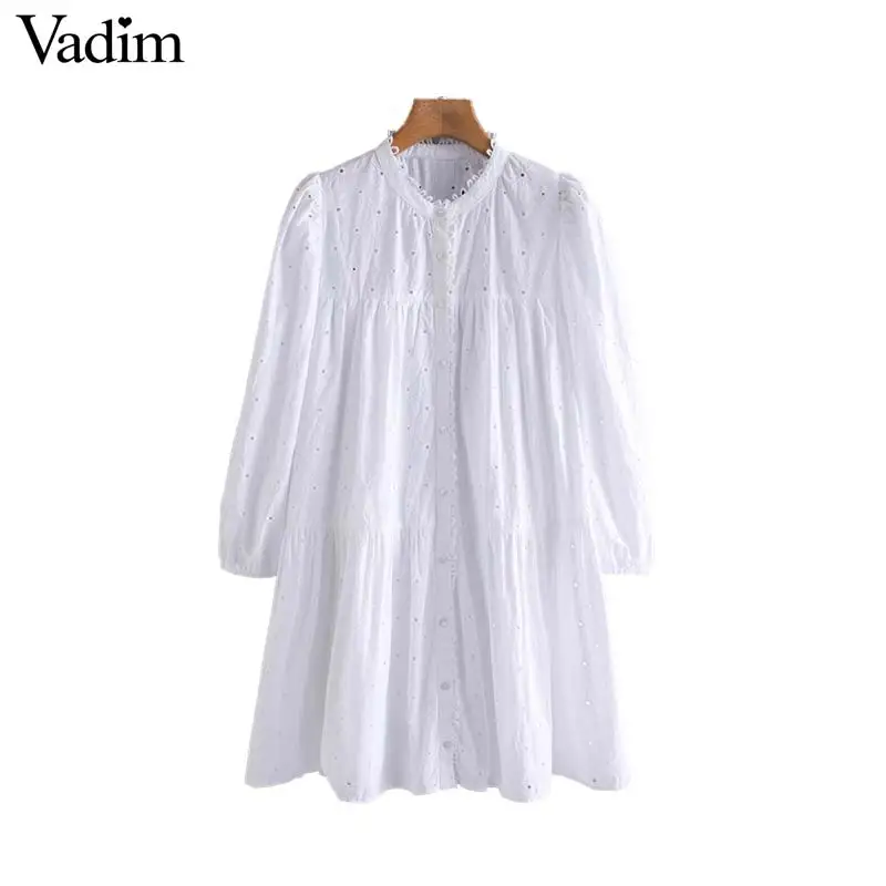 Vadim милый женский белый мини платье с вышивкой и длинным рукавом женские