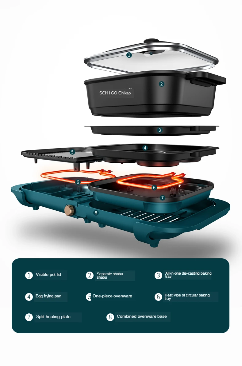 

Hot pot barbecue one pot family style multi-functional barbecue Korean electric baking plate smokeless baking plate