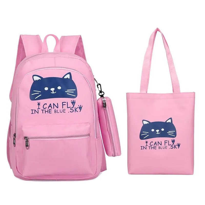 Girls Schoolbags Big Canvas Women Backpacks Luxury 3pcs/set Backpack+Book Bag+Pencil case 2021 Student Backpack Designer Cat Bag