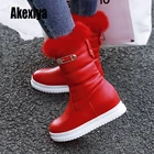 Женские зимние ботинки, модные кожаные зимние теплые ботинки с натуральным мехом для женщин, женские ботинки на танкетке, черные, белые, красные K524