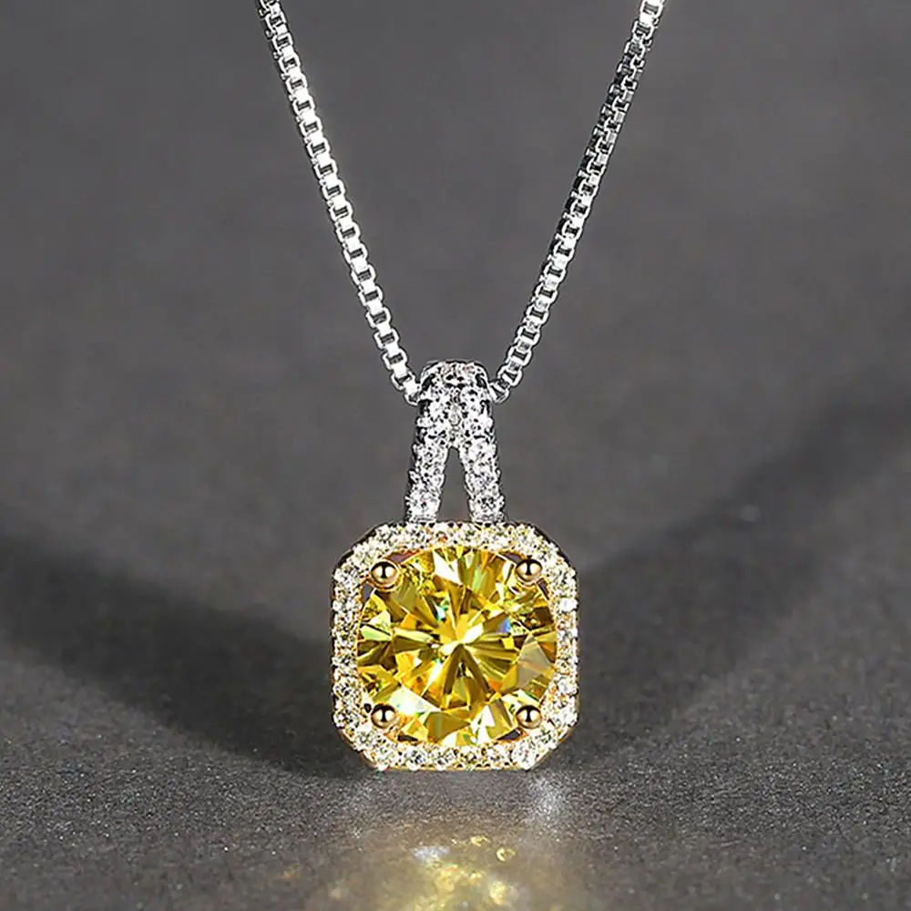 

Fashion zircon diamonds gemstones citrine yellow crystal pendant necklaces for women white gold color choker jewelry bijoux gift