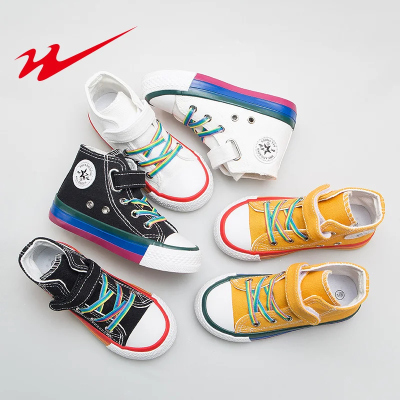 Детская обувь с двойной звездой Парусиновая высоким берцем Обувь для